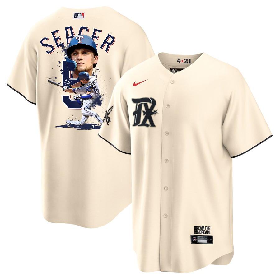 Corey Seager 5 Texas Rangers Signed Posture 2023 City Connect Player Men Baseball Jersey - Cream - JS963 