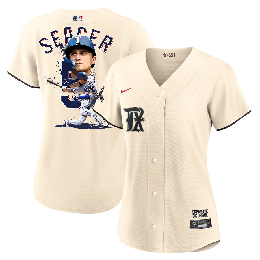 Corey Seager 5 Texas Rangers Signed Posture 2023 City Connect Player Women Baseball Jersey - Cream - JS638 
