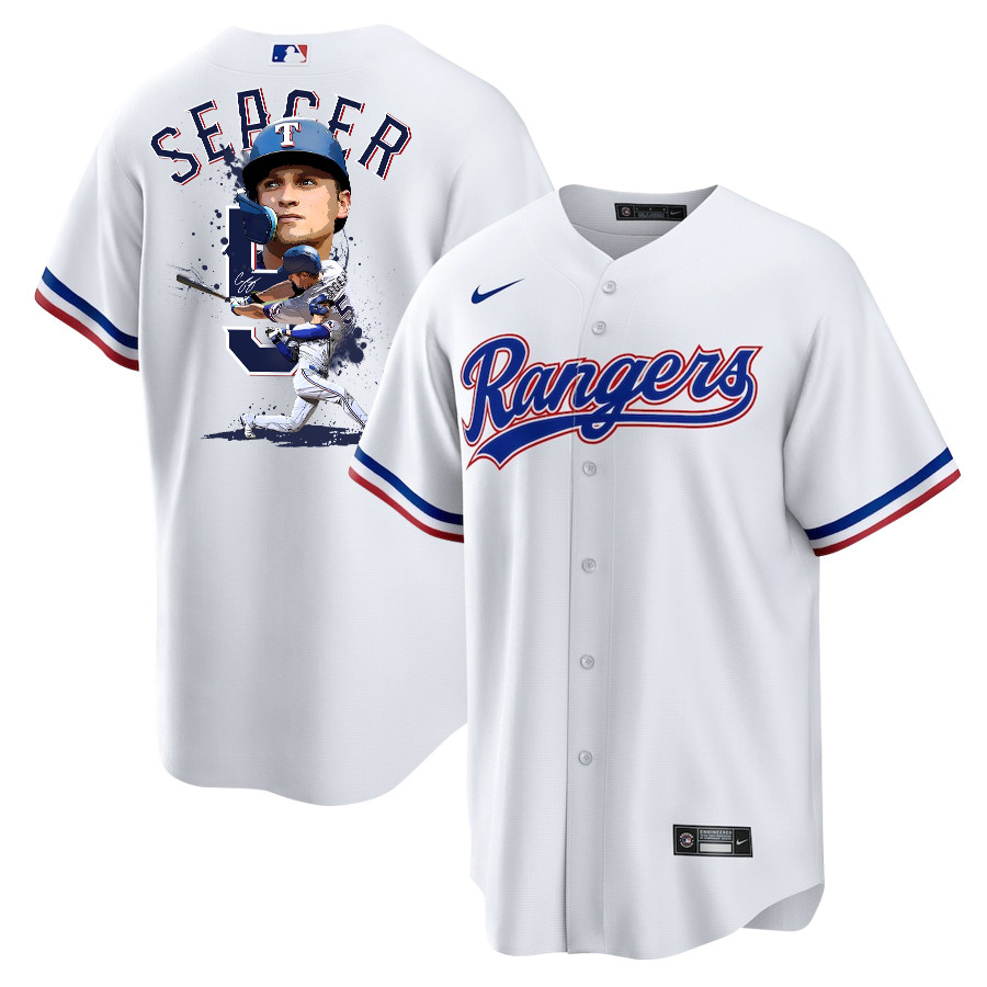 Corey Seager 5 Texas Rangers Signed Posture 2023 Home Player Men Baseball Jersey - White - JS922 