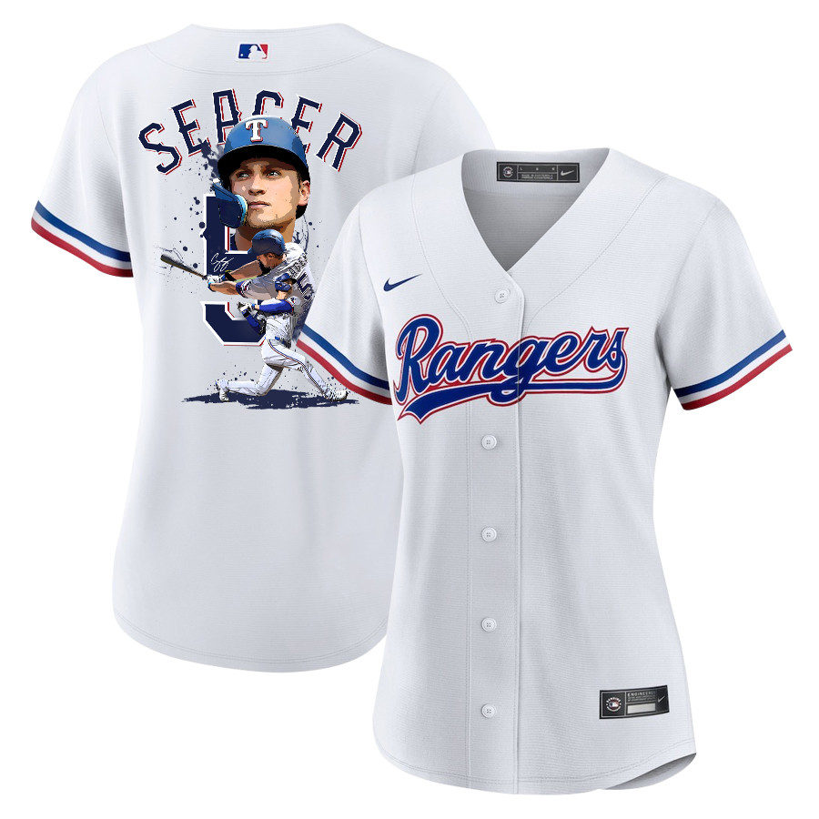 Corey Seager 5 Texas Rangers Signed Posture 2023 Home Player Women Baseball Jersey - White - JS574 