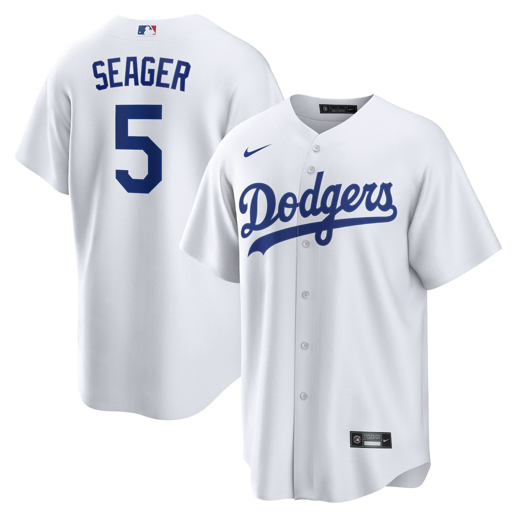 Alternative view of Corey Seager Los Angeles Dodgers Home Replica Player Name Baseball Jersey – White