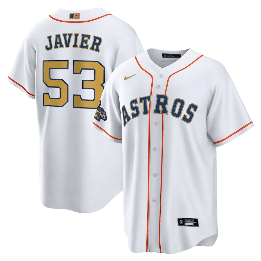 Cristian Javier 53 Houston Astros White/Gold 2023 Gold Collection Men Baseball Jersey