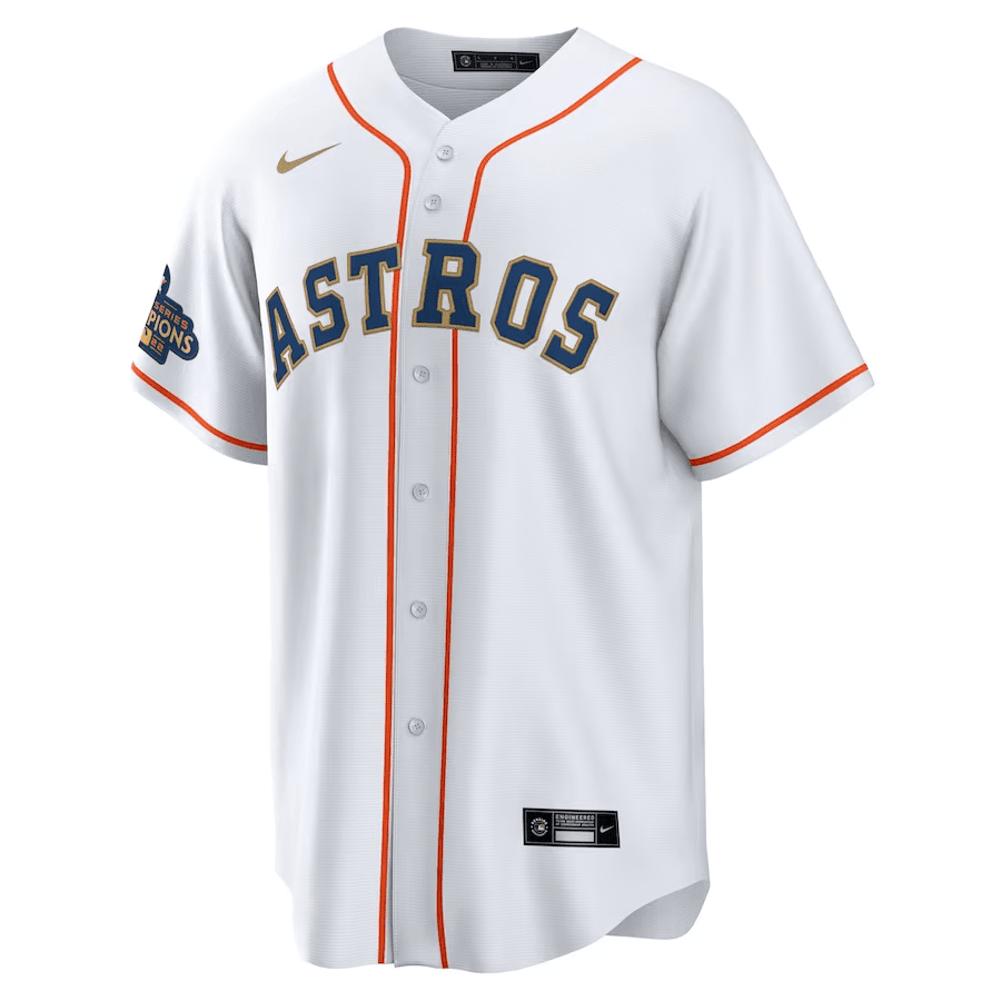 Alternative view of Cristian Javier 53 Houston Astros White/Gold 2023 Gold Collection Men Baseball Jersey