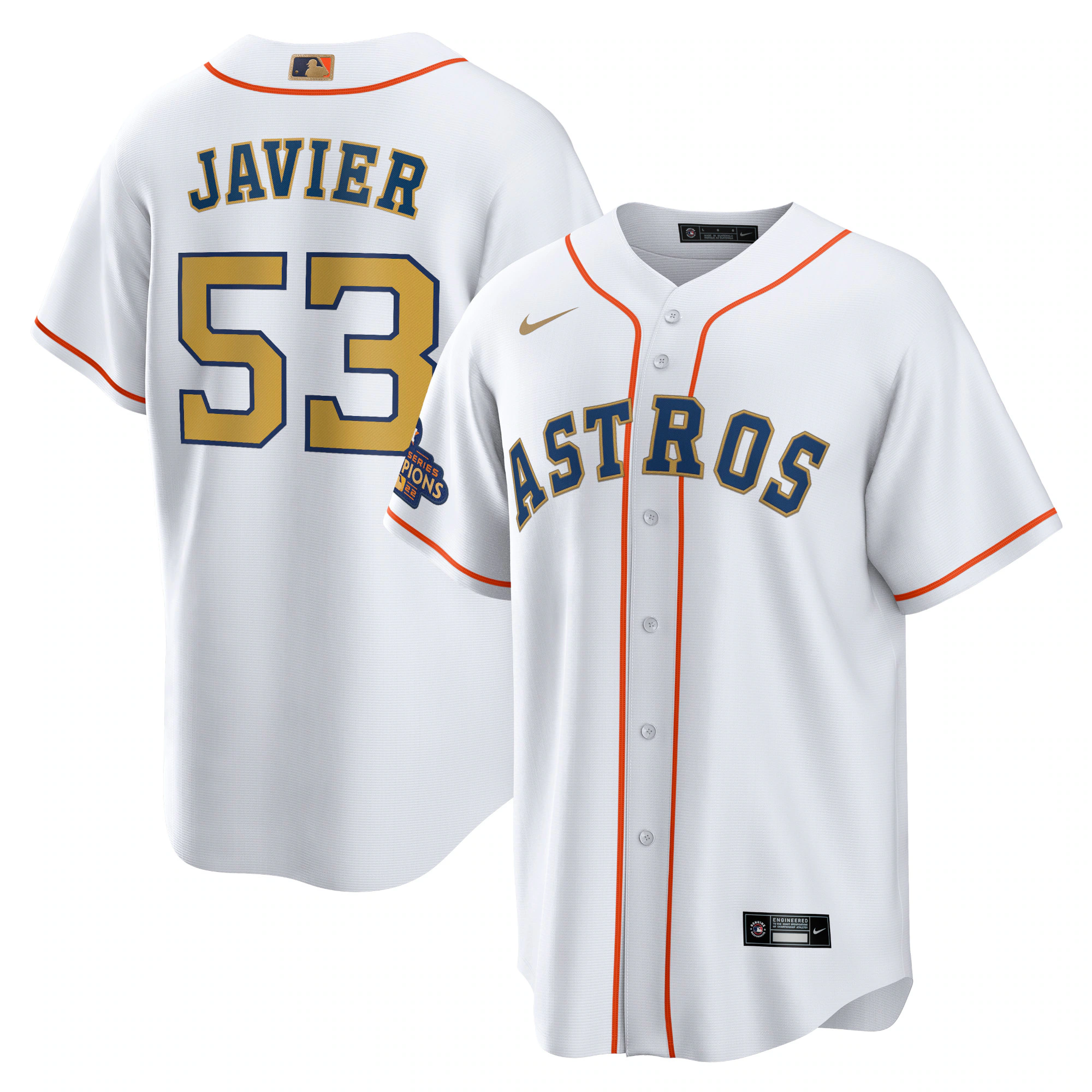 Alternative view of Cristian Javier Houston Astros 2023 Gold Collection Replica Player Baseball Jersey - White/gold