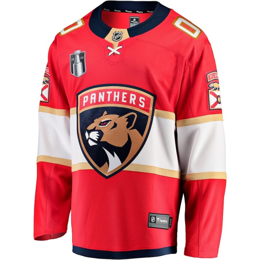 Alternative view of Custom 00 Florida Panthers 2023 Stanley Cup Final Home Breakaway Hockey Jersey - Red - JS550 