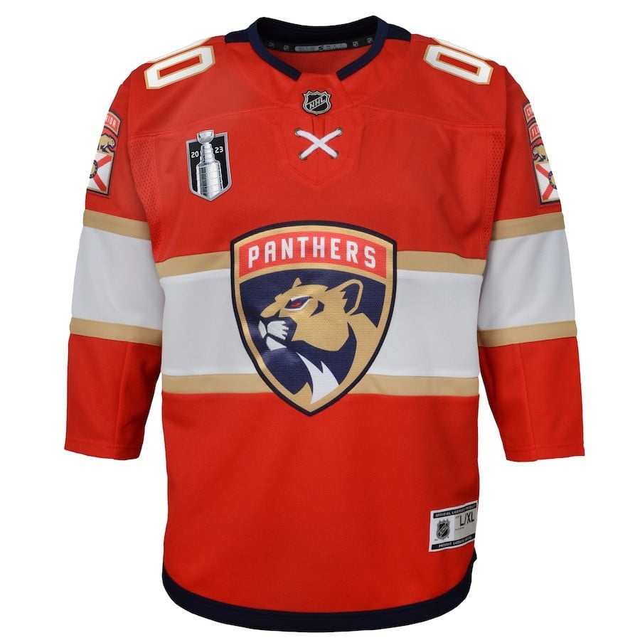 Alternative view of Custom 00 Florida Panthers Youth 2023 Stanley Cup Final Home Hockey Jersey - Red - JS585 