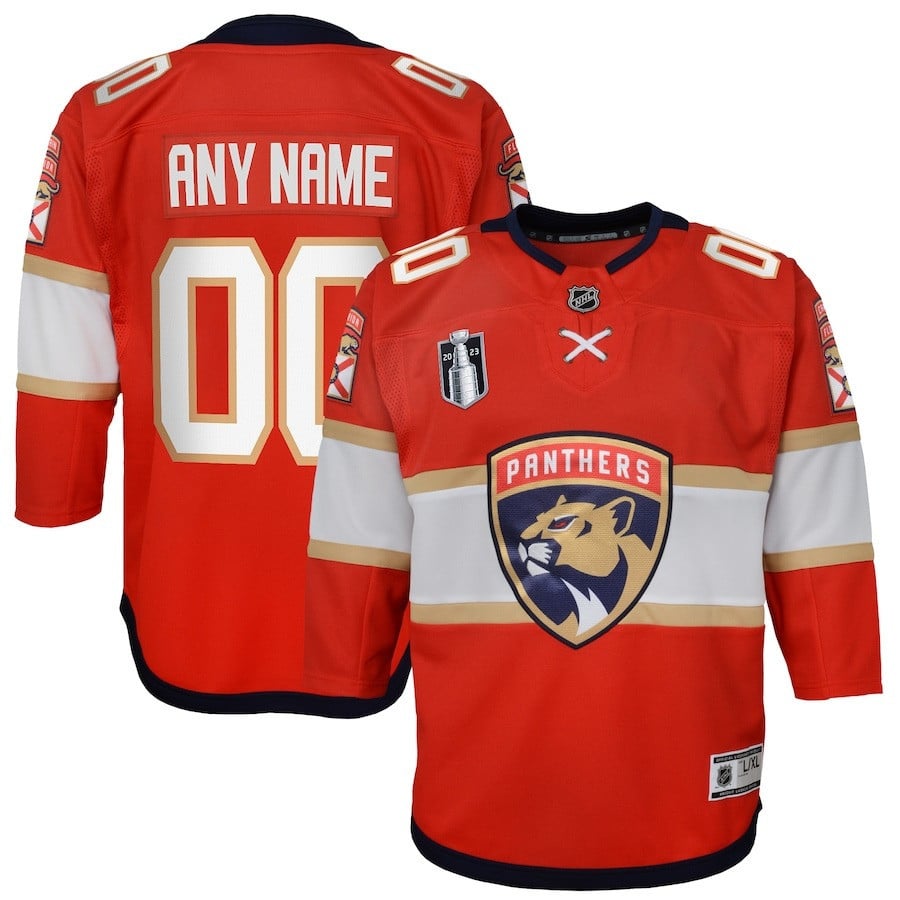 Custom 00 Florida Panthers Youth 2023 Stanley Cup Final Home Hockey Jersey - Red - JS585 