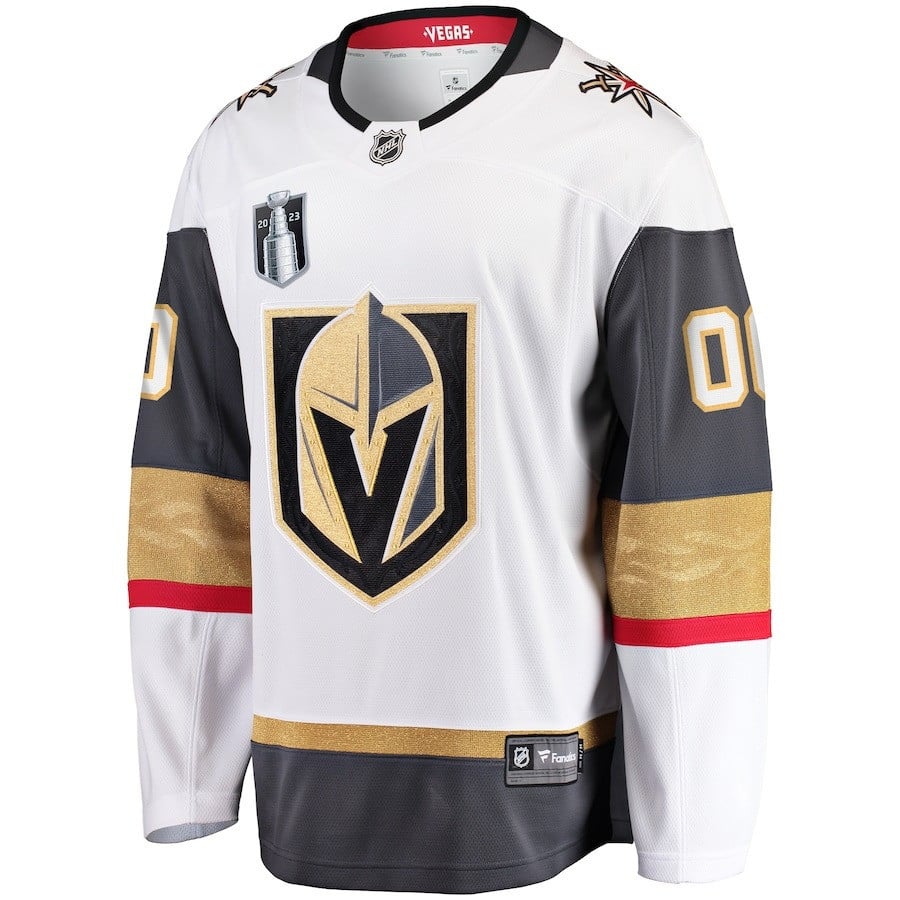 Alternative view of Custom 00 Vegas Golden Knights 2023 Stanley Cup Final Away Breakaway Hockey Jersey - White - JS414 