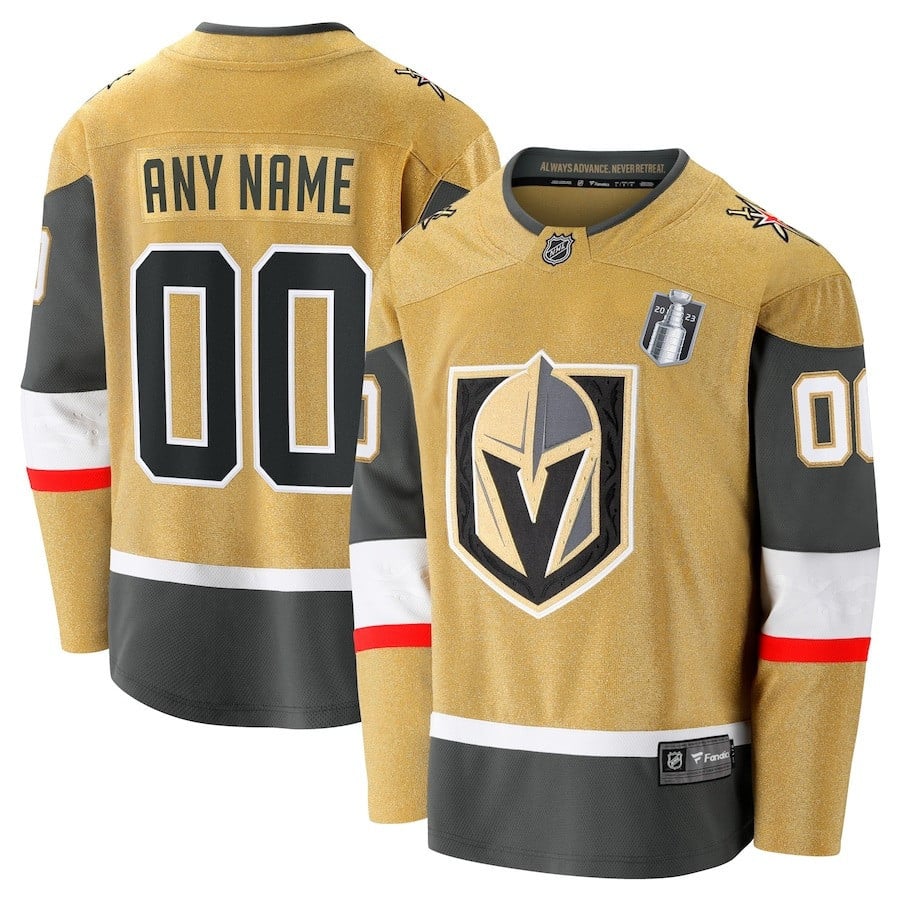 Custom 00 Vegas Golden Knights 2023 Stanley Cup Final Home Breakaway Hockey Jersey - Gold - JS394 