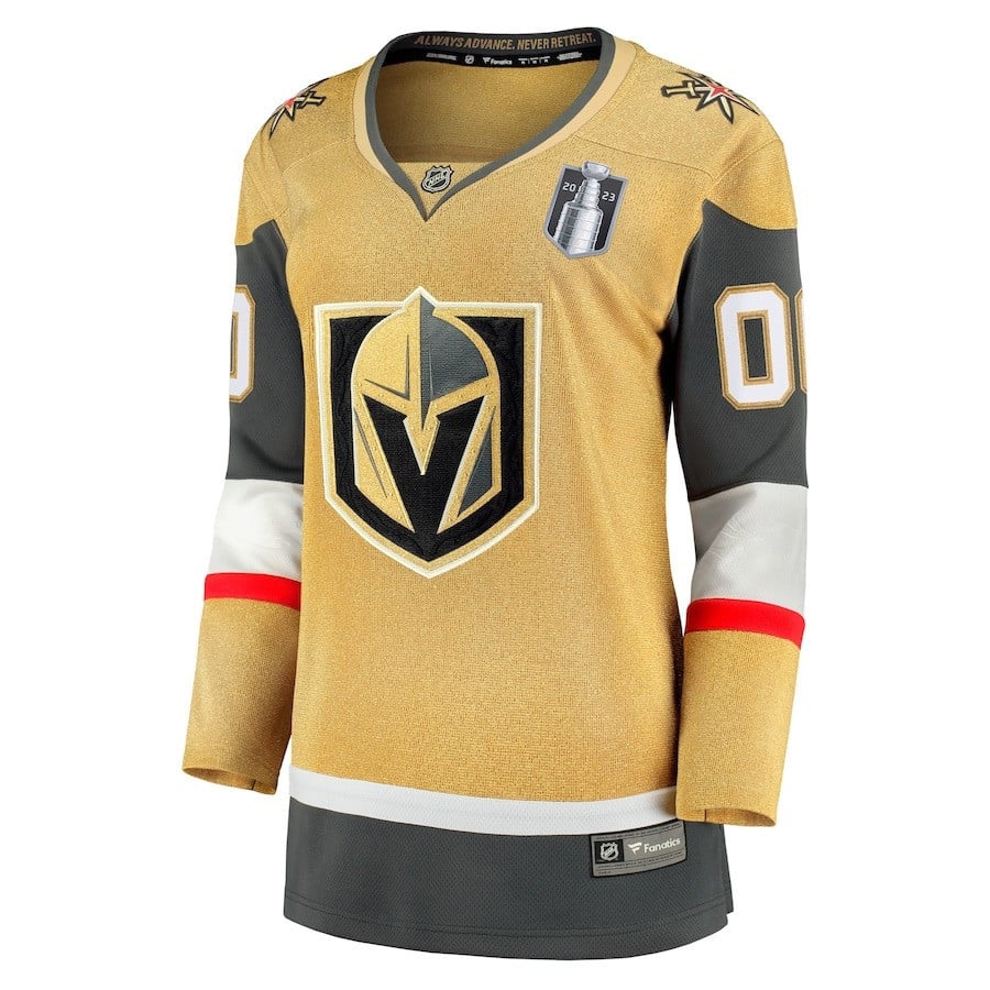 Alternative view of Custom 00 Vegas Golden Knights Women's 2023 Stanley Cup Final Home Breakaway Hockey Jersey - Gold - JS948 