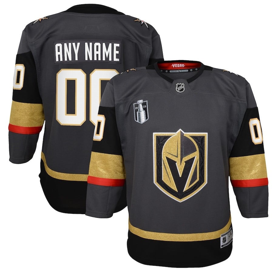 Custom 00 Vegas Golden Knights Youth 2023 Stanley Cup Final Alternate Hockey Jersey - Black - JS909 