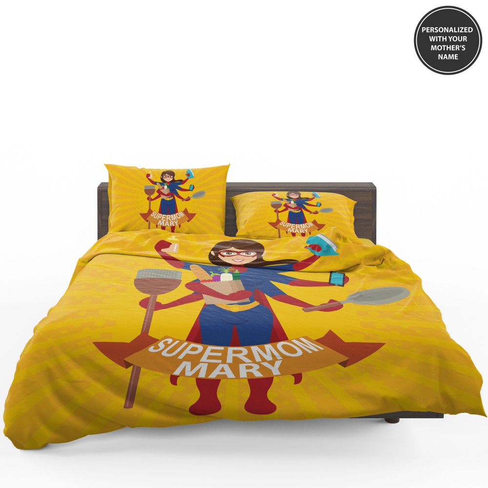 Custom Print Super Mom Personalized Bedding Set - Custom Bedding Set