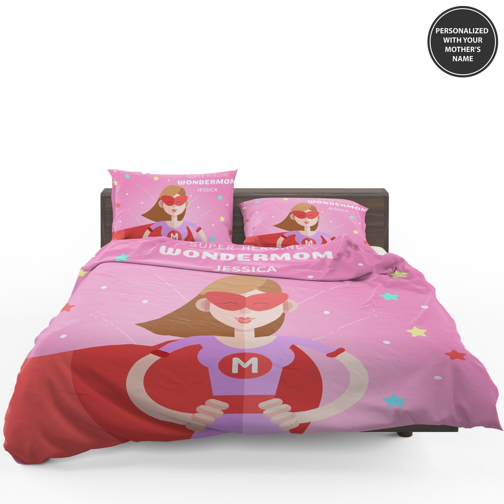 Custom Super Heroine Wonder Mom Personalized Bedding Set - Custom Bedding Set