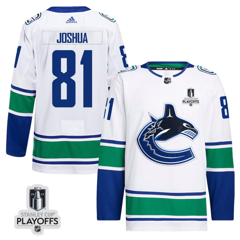 Dakota Joshua 81 Vancouver Canucks 2024 NHL Playoffs Patch Away Hockey Jersey - Men, White - JS279 