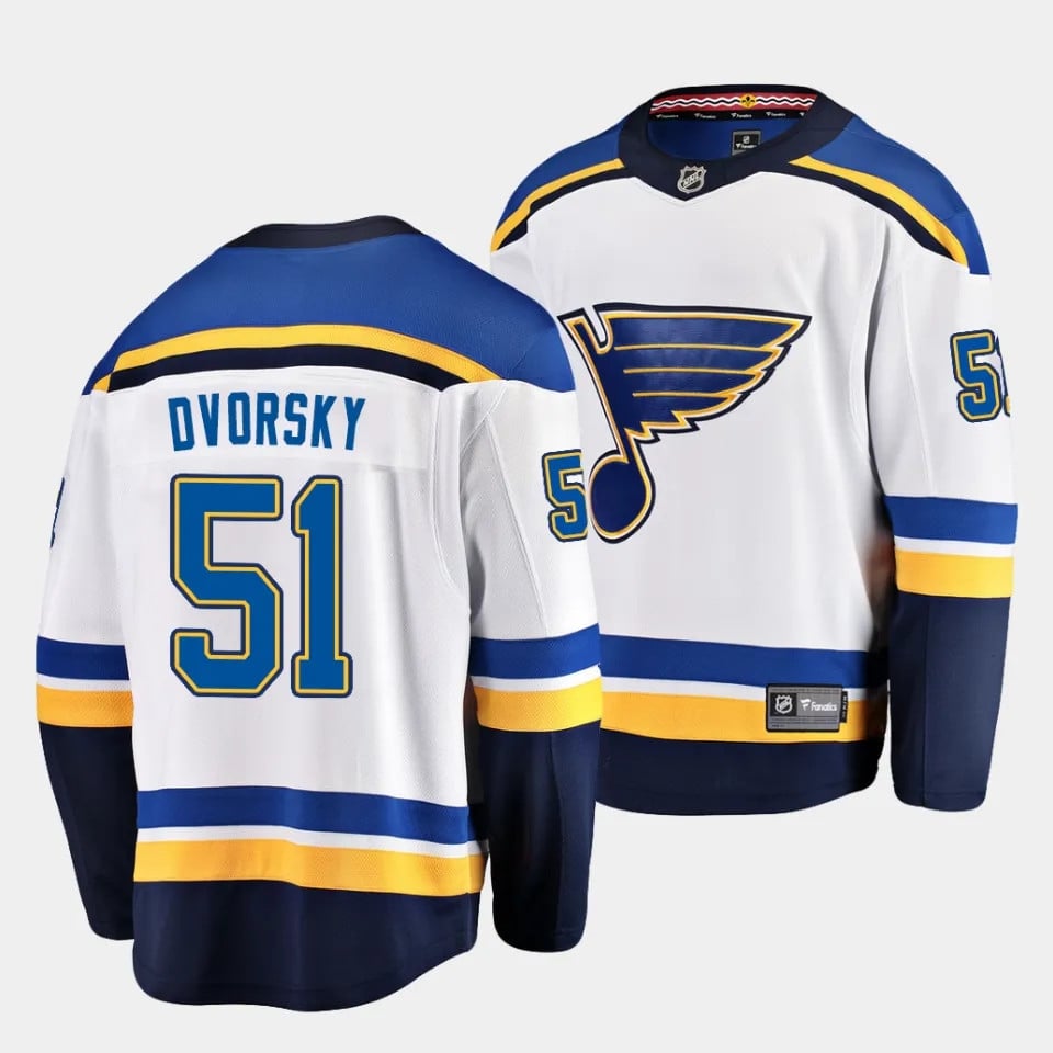 Dalibor Dvorsky #51 St. Louis Blues 2023 Draft Away Men Jersey - White - JS218 