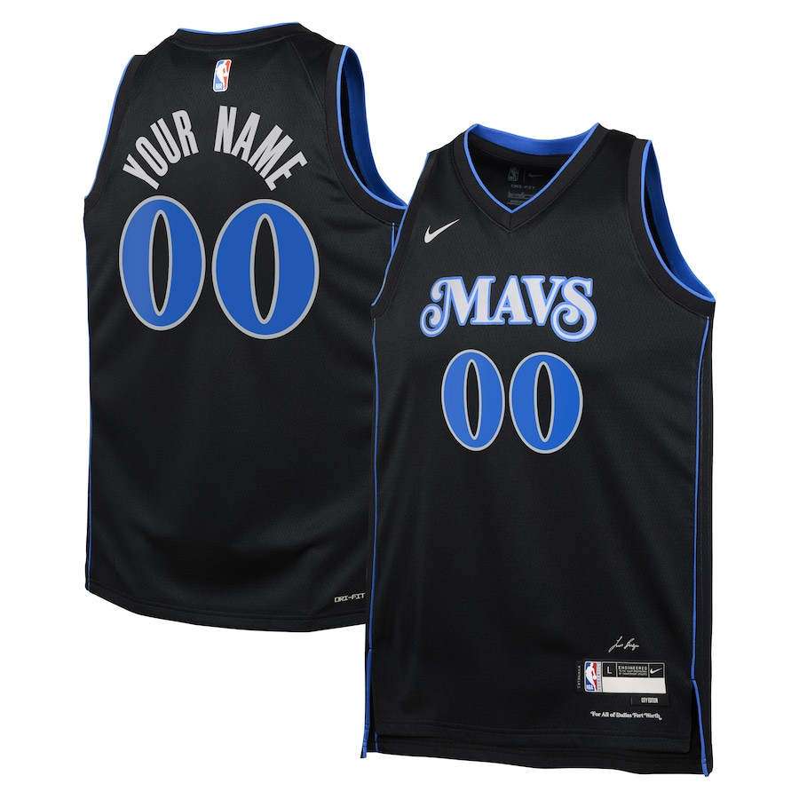 Dallas Mavericks 2023/24 City Edition Swingman Custom YOUTH Basketball Jersey - Black - JS226 