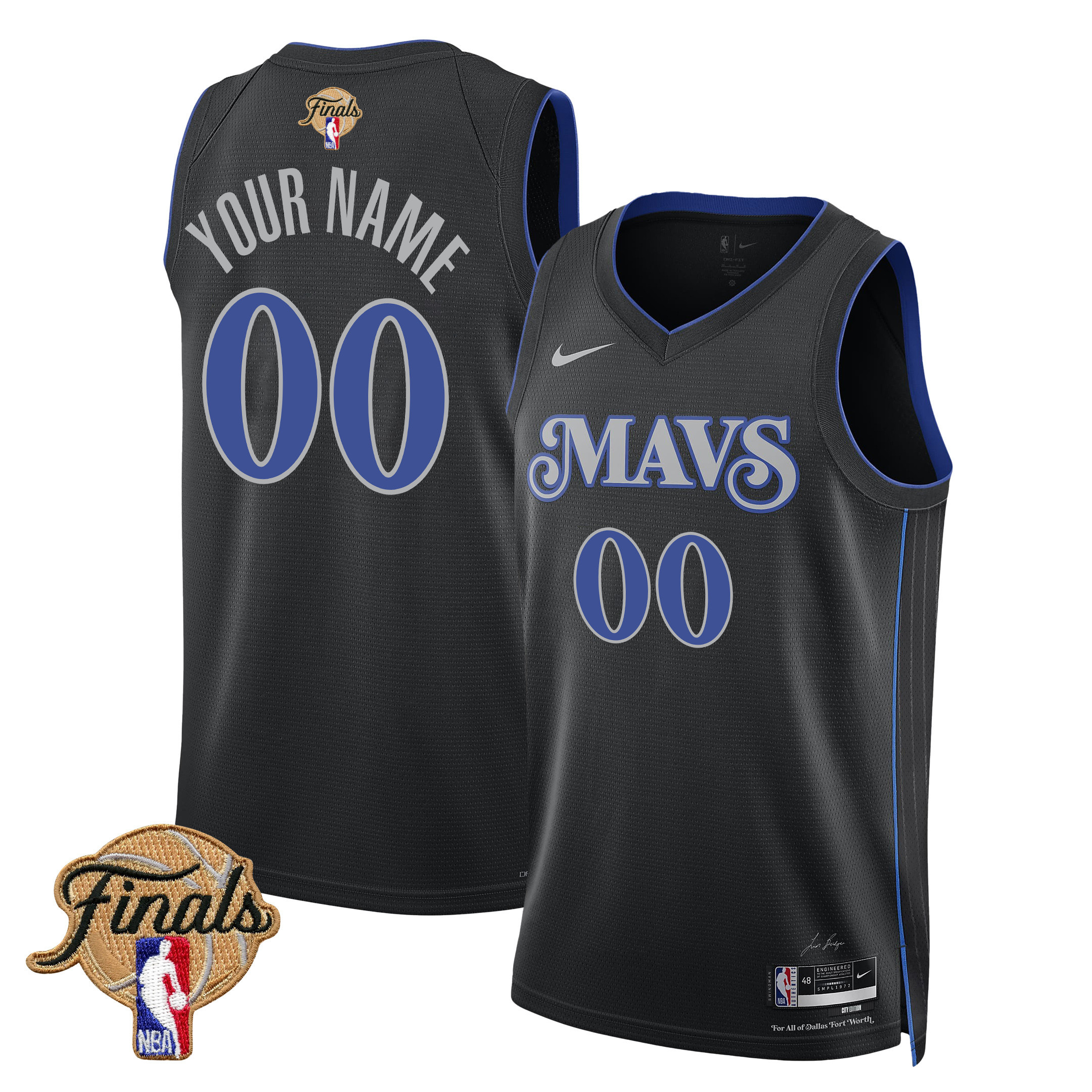 Dallas Mavericks 2024 FINALS PATCH Swingman Basketball Jersey Customized - City Edition - Black - JS787 
