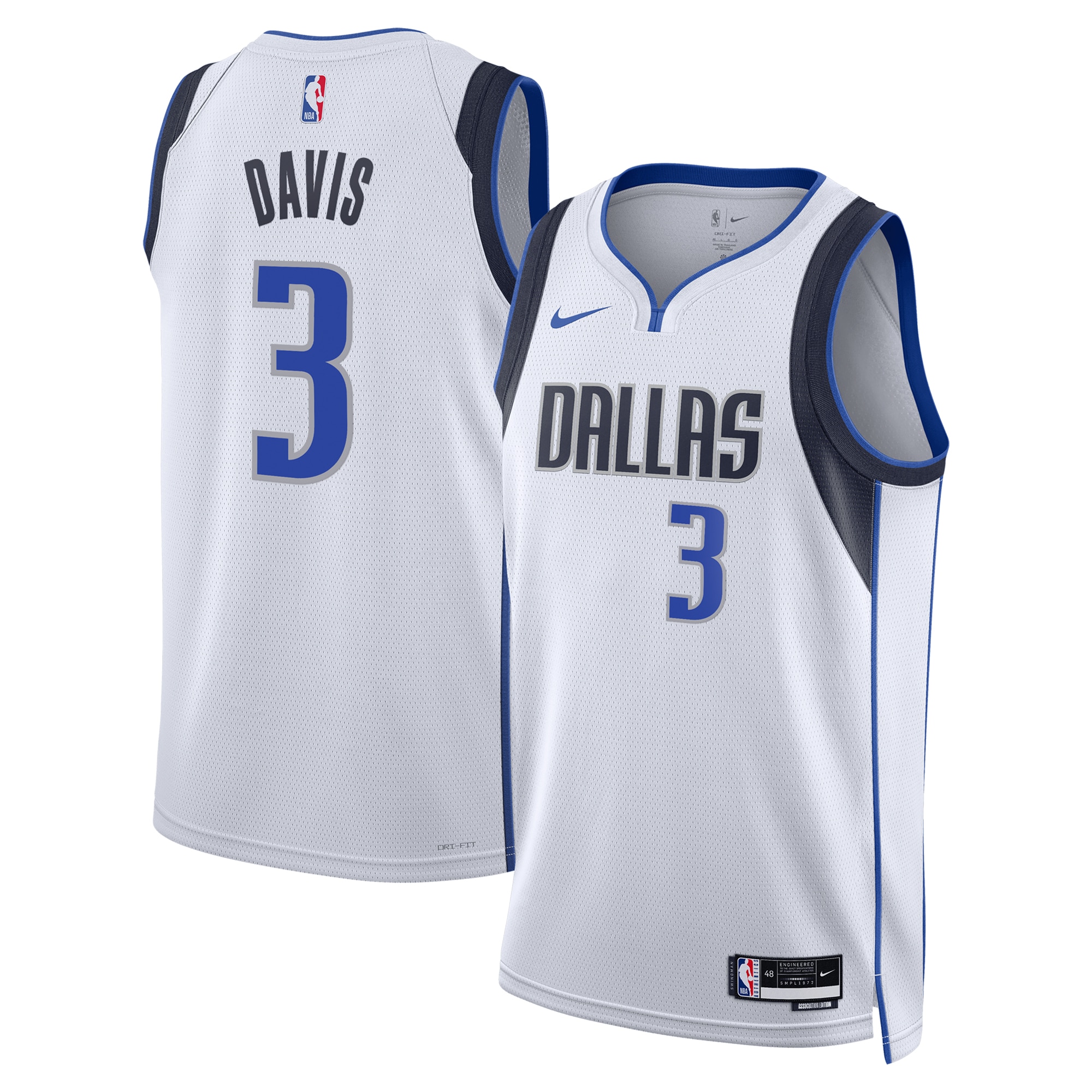 Dallas Mavericks Association Edition Swingman Basketball Jersey - White - Anthony Davis - Unisex - JS794 
