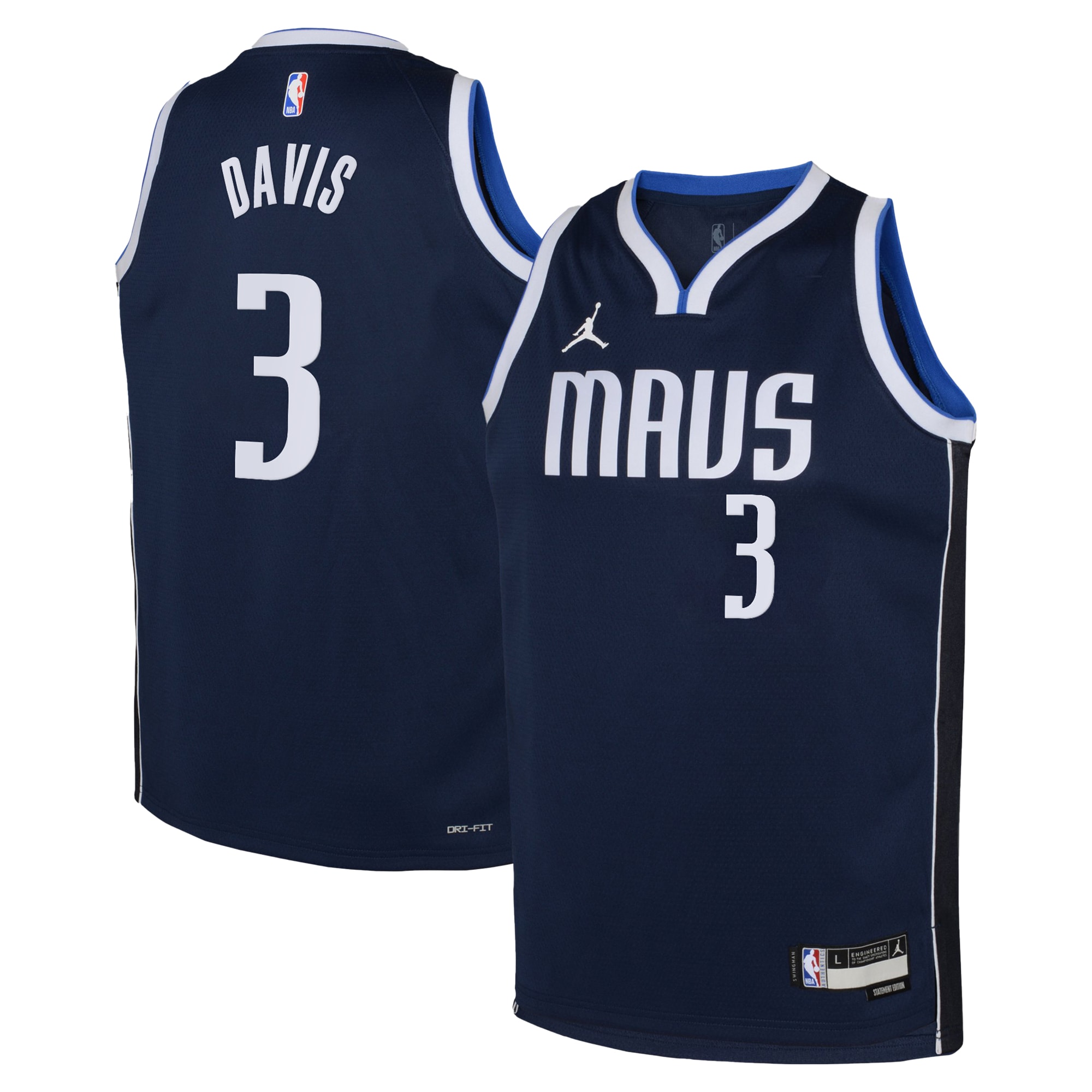 Dallas Mavericks Jordan Brand Statement Edition Swingman Basketball Jersey - Navy - Anthony Davis - Youth - JS567 