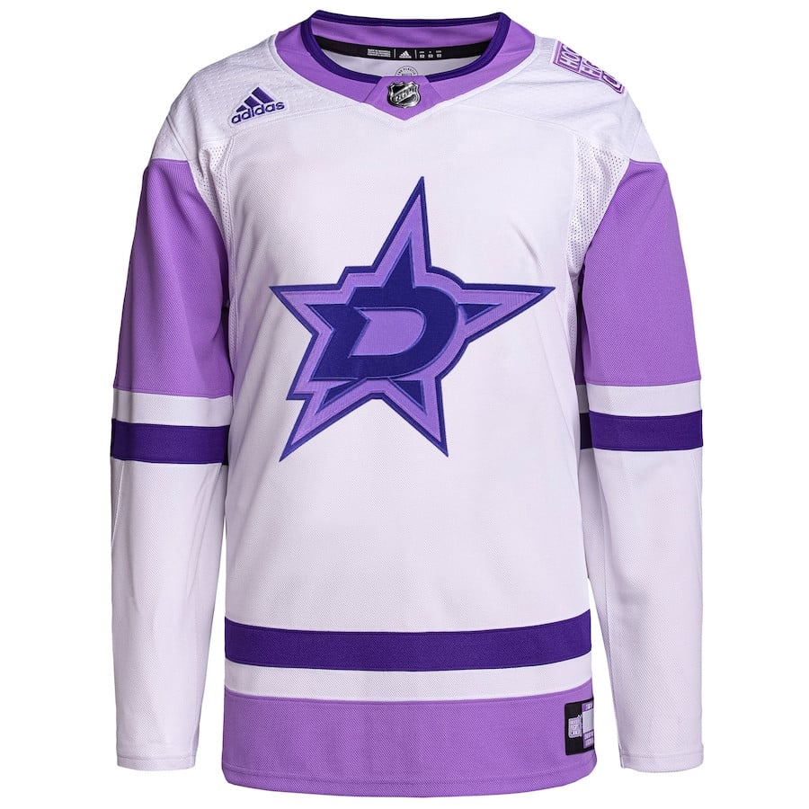 Alternative view of Dallas Stars Hockey Fights Cancer Primegreen Men Hockey Jersey - White/Purple - JS233 