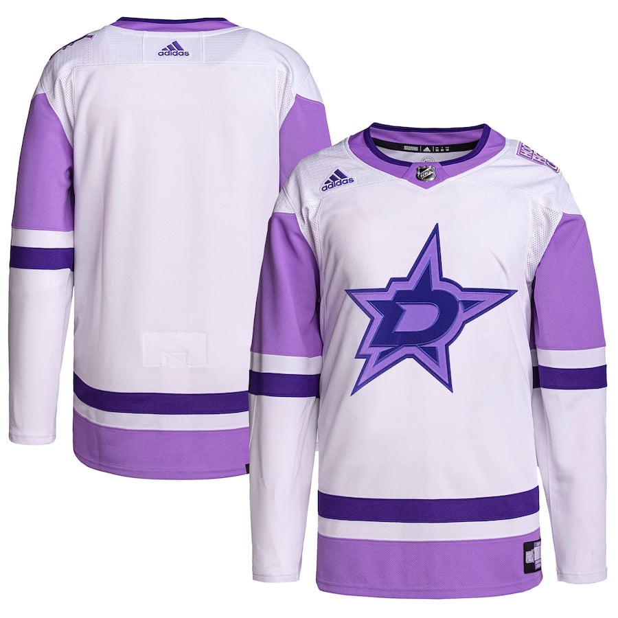 Dallas Stars Hockey Fights Cancer Primegreen Men Hockey Jersey - White/Purple - JS233 