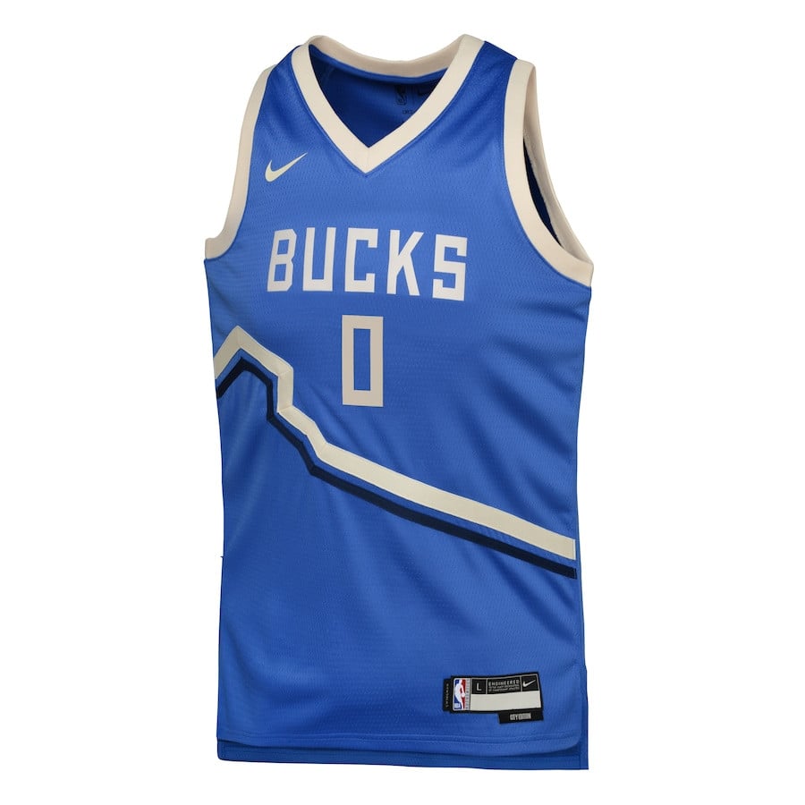 Alternative view of Damian Lillard 0 Milwaukee Bucks 2024/25 Swingman Player YOUTH Basketball Jersey - City Edition - Royal - JS940 
