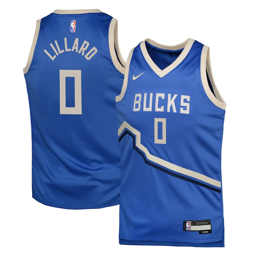Damian Lillard 0 Milwaukee Bucks 2024/25 Swingman Player YOUTH Basketball Jersey - City Edition - Royal - JS940 
