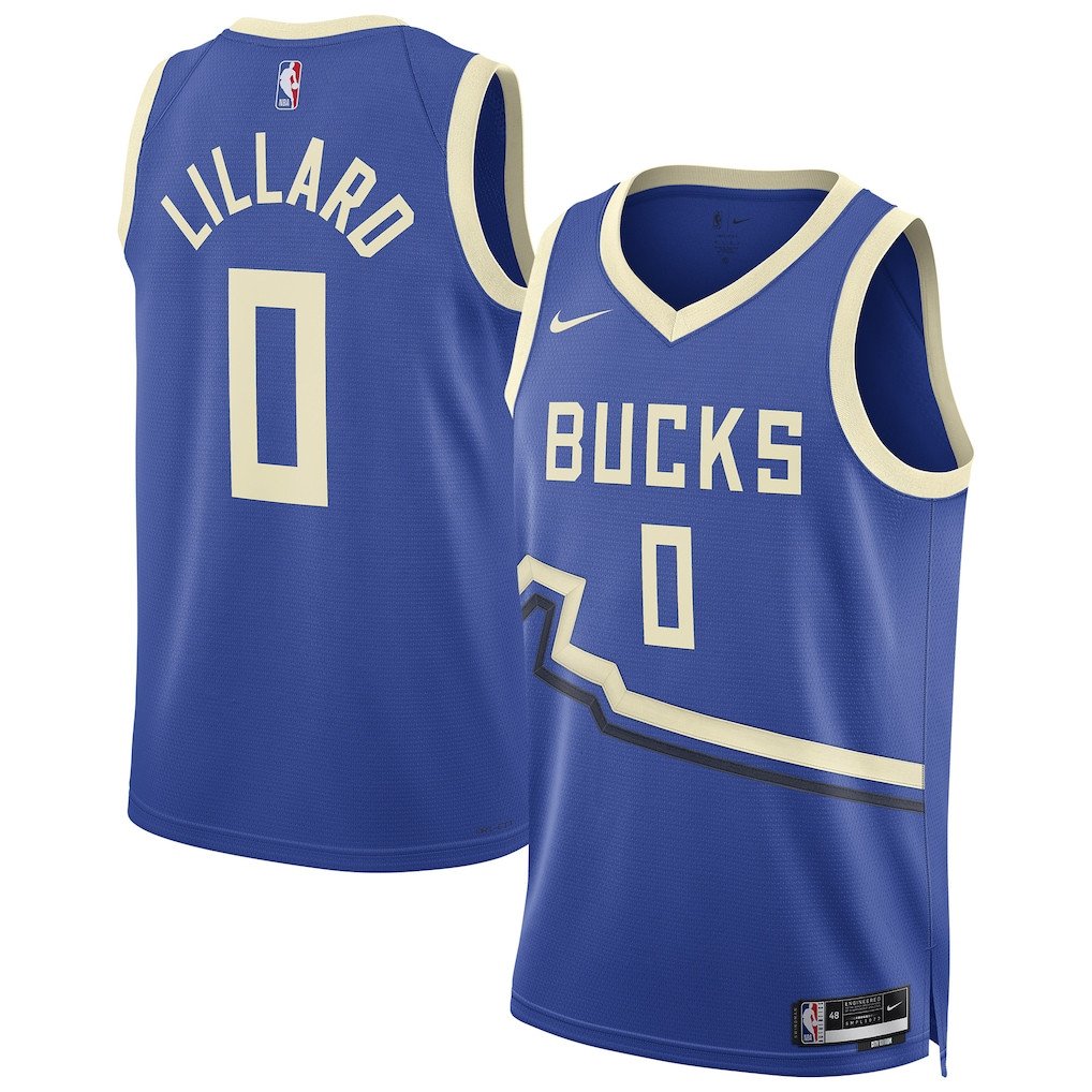 Damian Lillard 0 Milwaukee Bucks Unisex 2024/25 Swingman Player Basketball Jersey - City Edition - Royal - JS660 