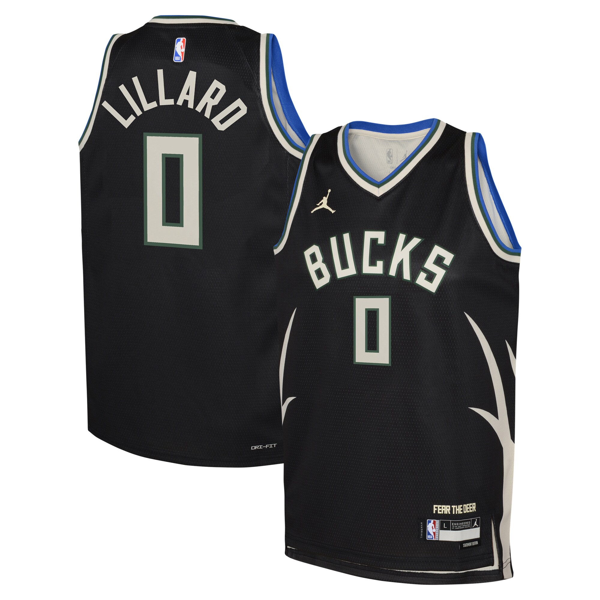 Damian Lillard Milwaukee Bucks Jordan Brand Youth Swingman Basketball Jersey - Statement Edition - Black