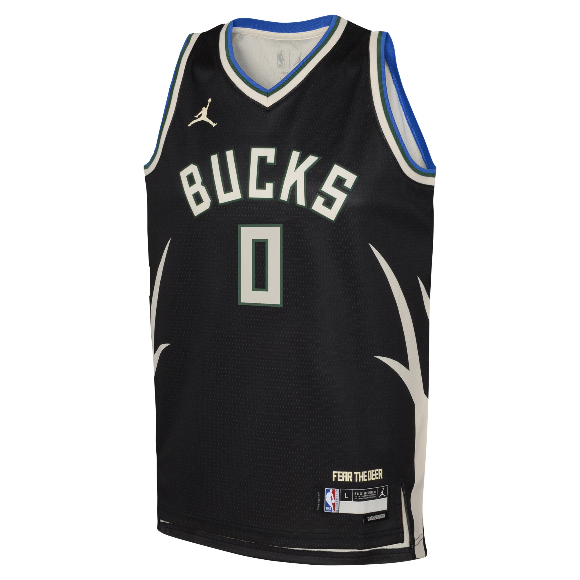 Alternative view of Damian Lillard Milwaukee Bucks Jordan Brand Youth Swingman Basketball Jersey - Statement Edition - Black