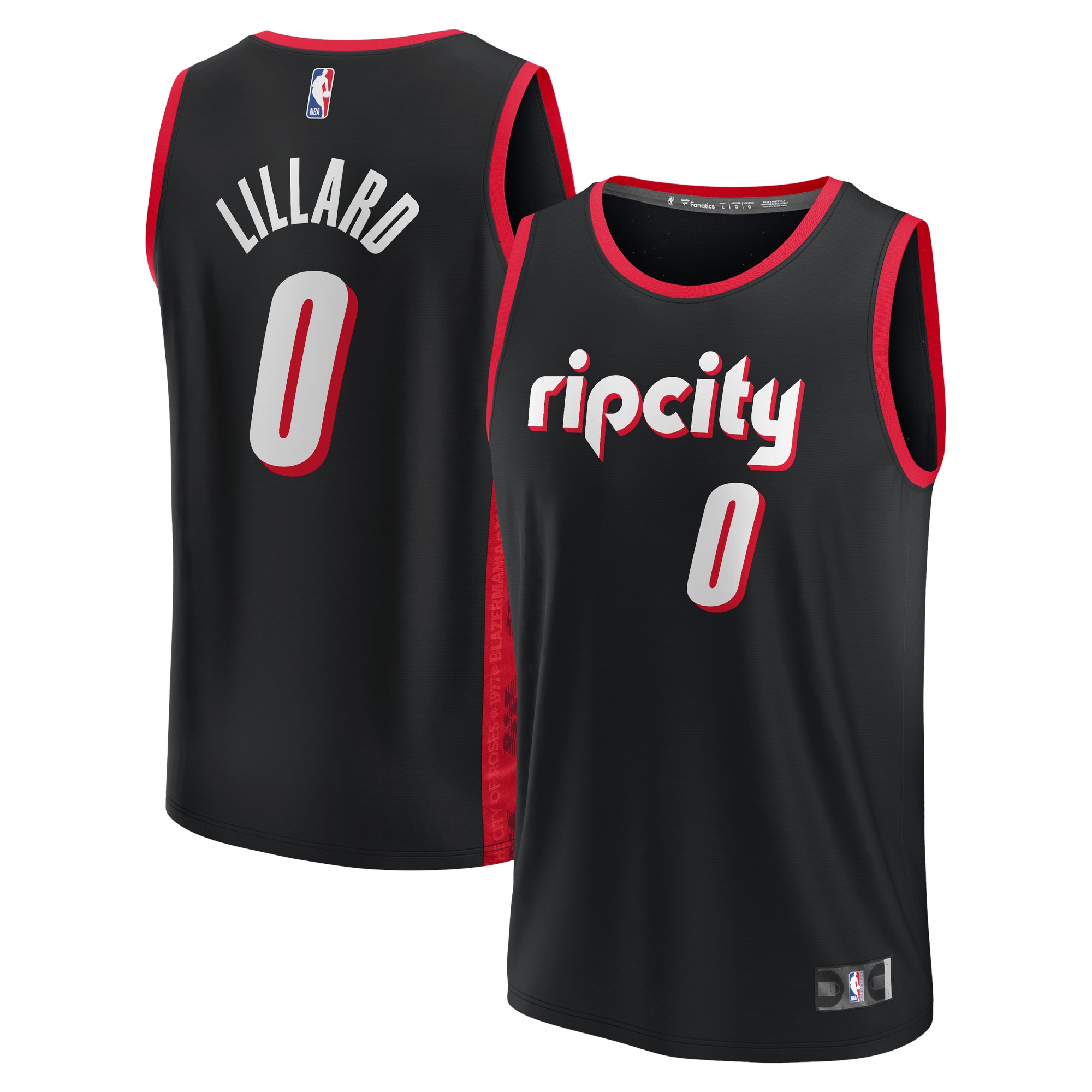 Alternative view of Damian Lillard Portland Trail Blazers Fanatics Branded 2021/22 Fast Break Replica Basketball Jersey - City Edition - Black