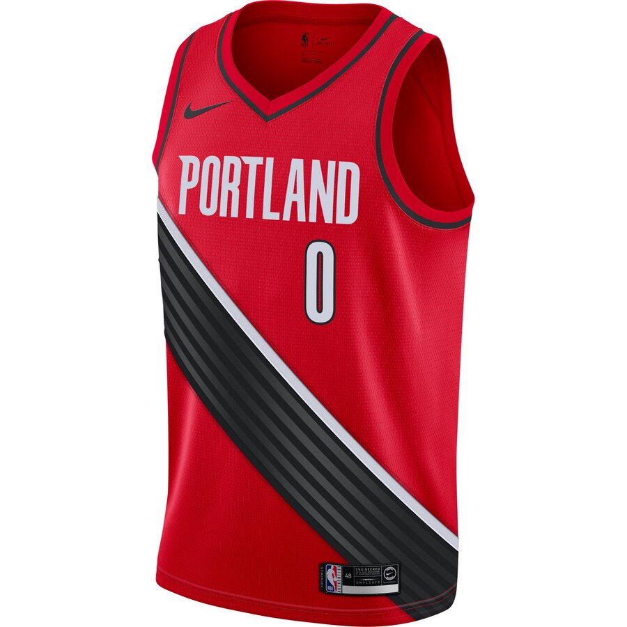 Alternative view of Damian Lillard Portland Trail Blazers Finished Swingman Basketball Jersey Red - Statement Edition