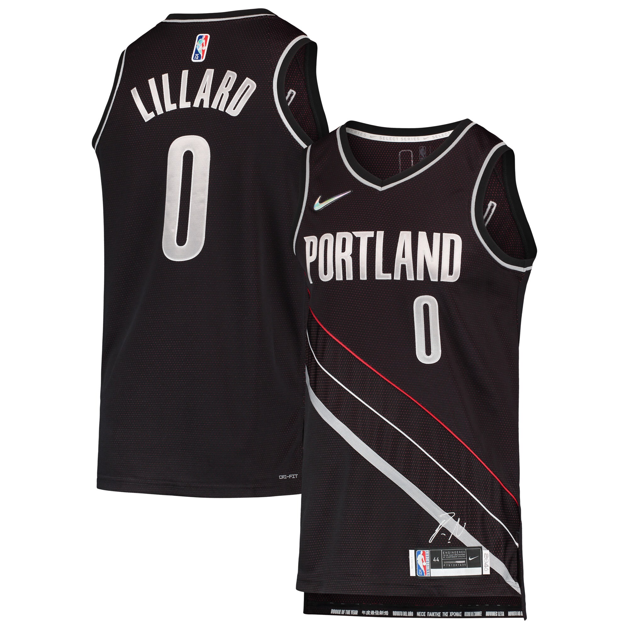 Alternative view of Damian Lillard Portland Trail Blazers Select Series Rookie Of The Year Swingman Team Basketball Jersey - Black