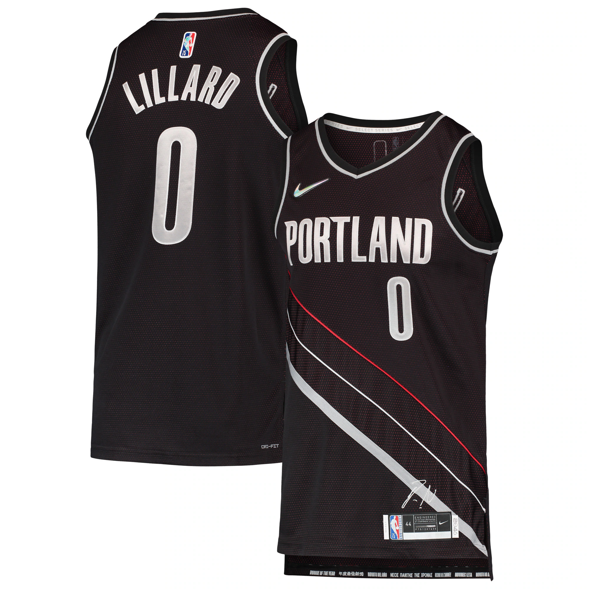 Damian Lillard Portland Trail Blazers Select Series Rookie Of The Year Swingman Team Basketball Jersey - Black