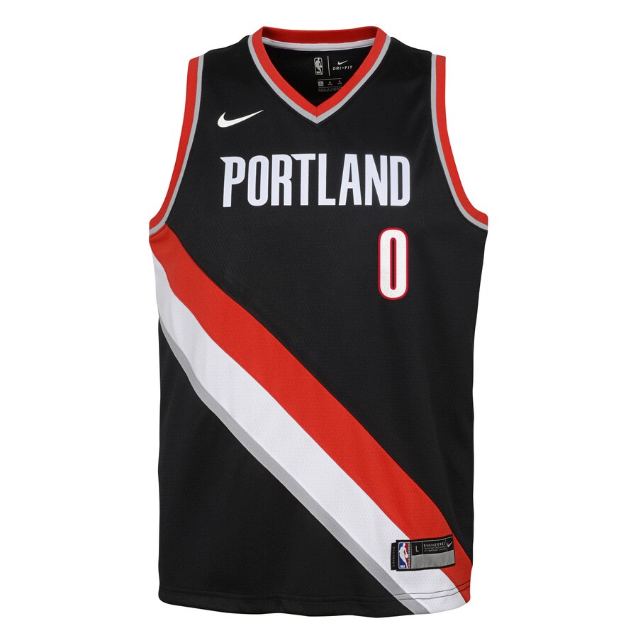 Alternative view of Damian Lillard Portland Trail Blazers Youth Swingman Basketball Jersey Black - Icon Edition