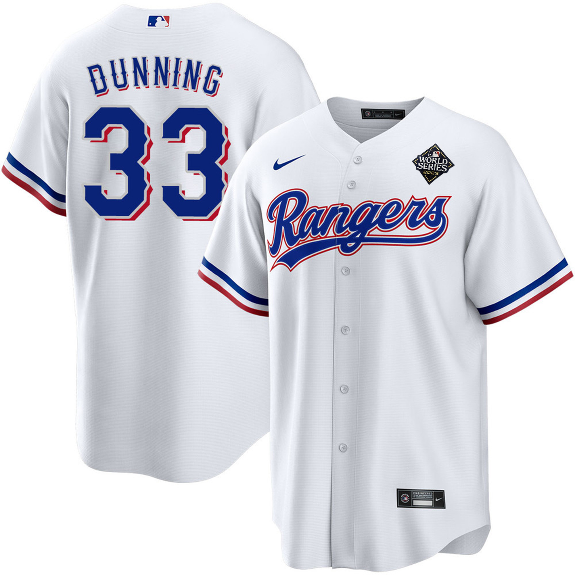 Dane Dunning 33 Texas Rangers 2023 World Series Stitched Baseball Jersey - White - JS484 