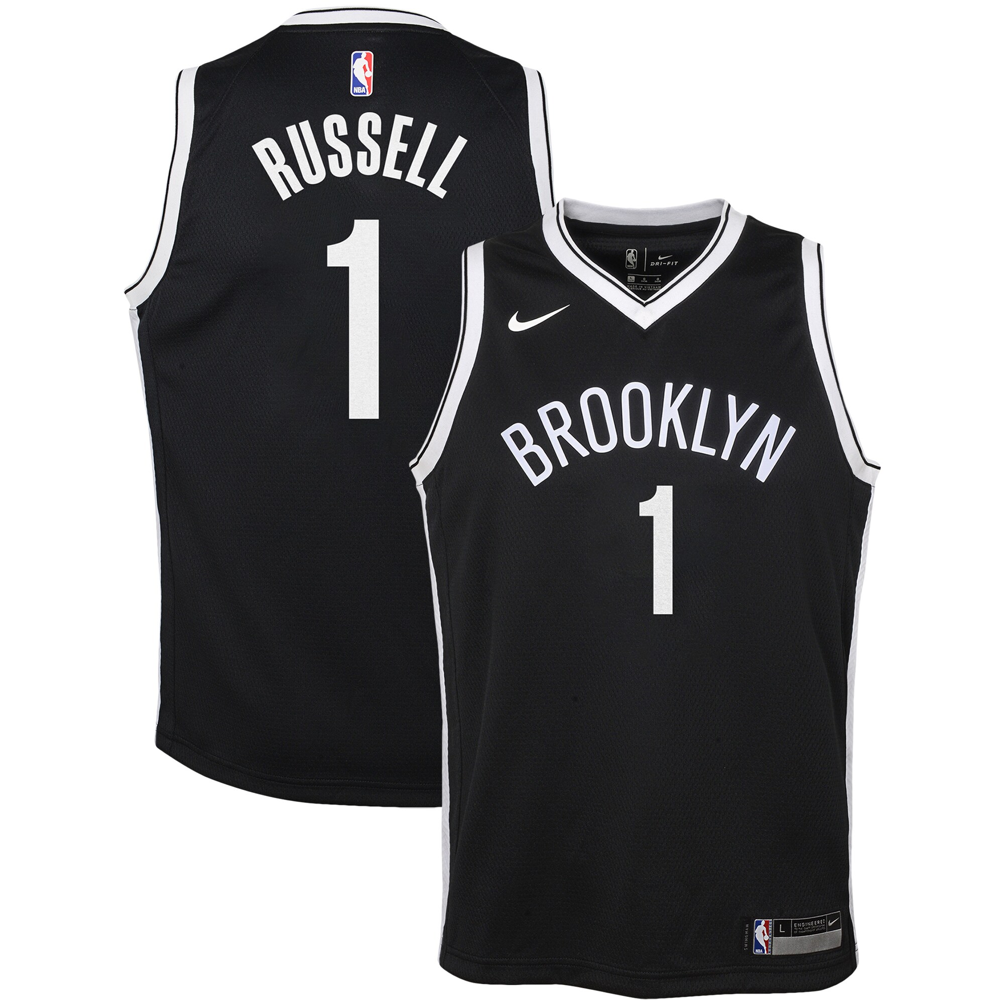 Alternative view of D’angelo Russell Brooklyn Nets Youth Swingman Jersey Black – Icon Edition