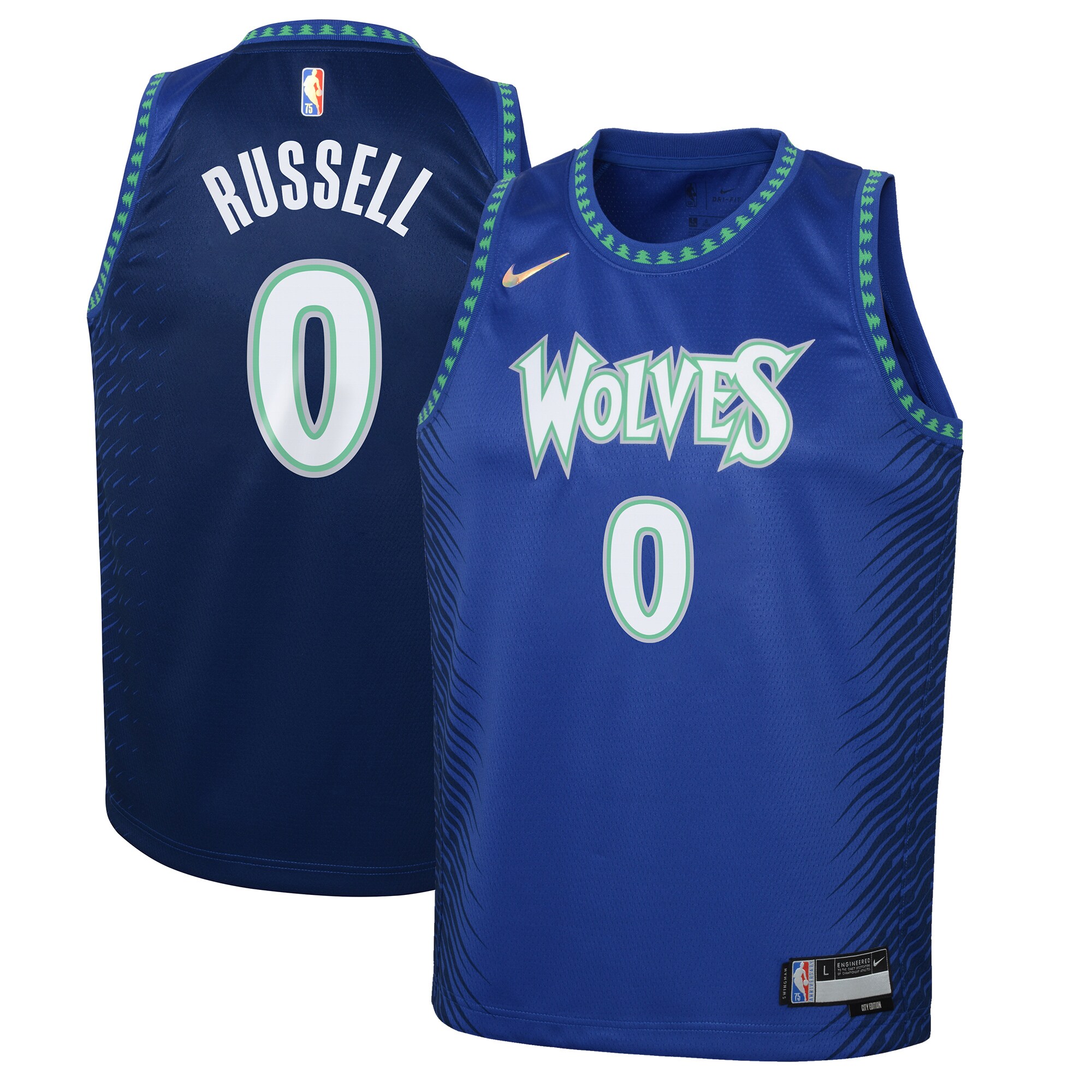 Alternative view of D'angelo Russell Minnesota Timberwolves Youth 2021/22 Swingman Basketball Jersey - City Edition - Blue