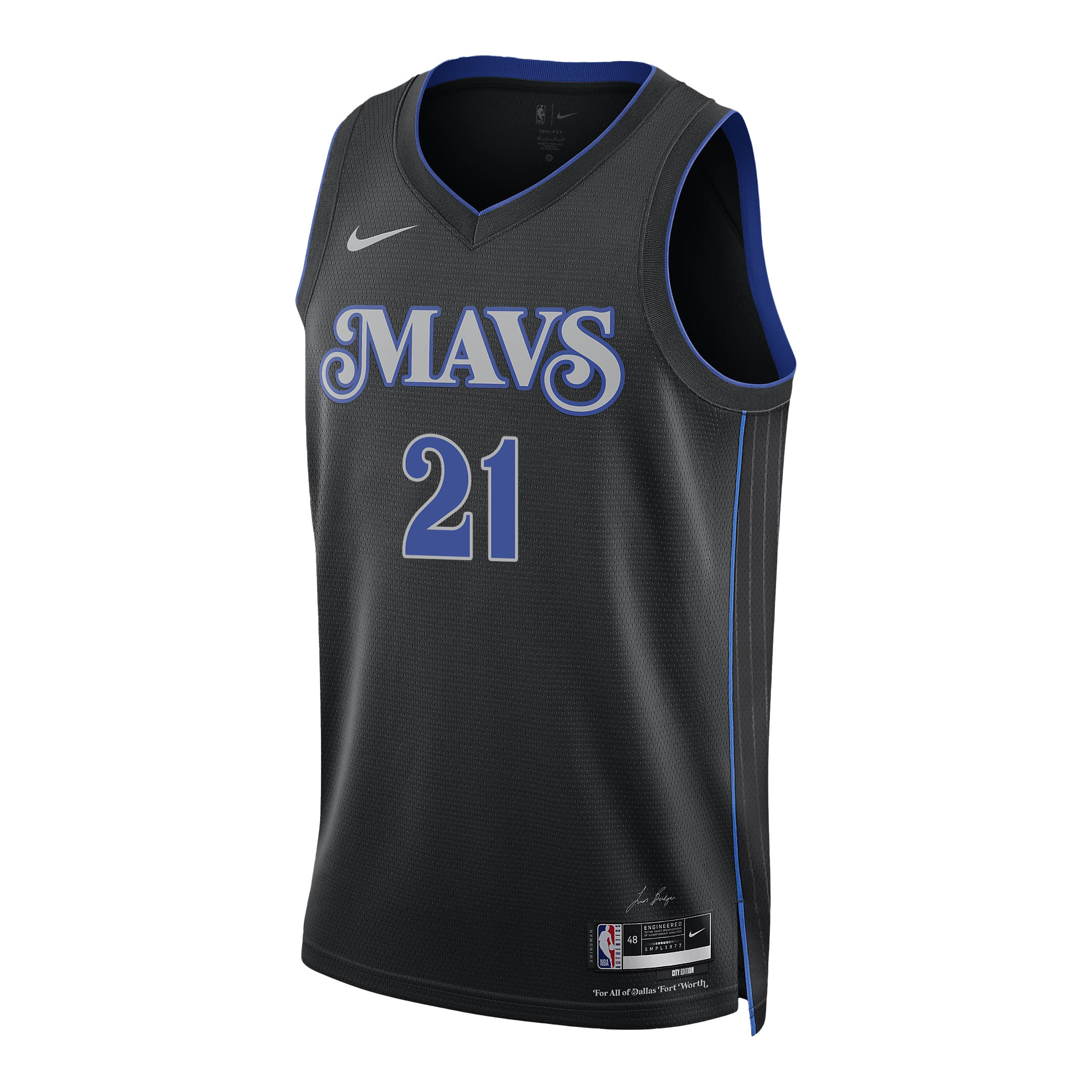 Alternative view of Daniel Gafford 21 Dallas Mavericks 2024 FINALS PATCH Swingman Basketball Jersey - City Edition - Black - JS311 