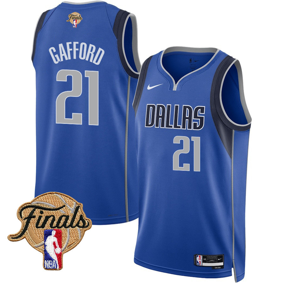 Daniel Gafford 21 Dallas Mavericks 2024 FINALS PATCH Swingman Basketball Jersey - Icon Edition - Blue - JS924 
