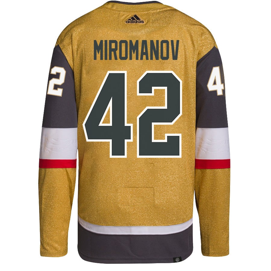 Alternative view of Daniil Miromanov 42 Vegas Golden Knights Stanley Cup 2023 Champions Patch Home Breakaway Men Hockey Jersey - Gold - JS655 