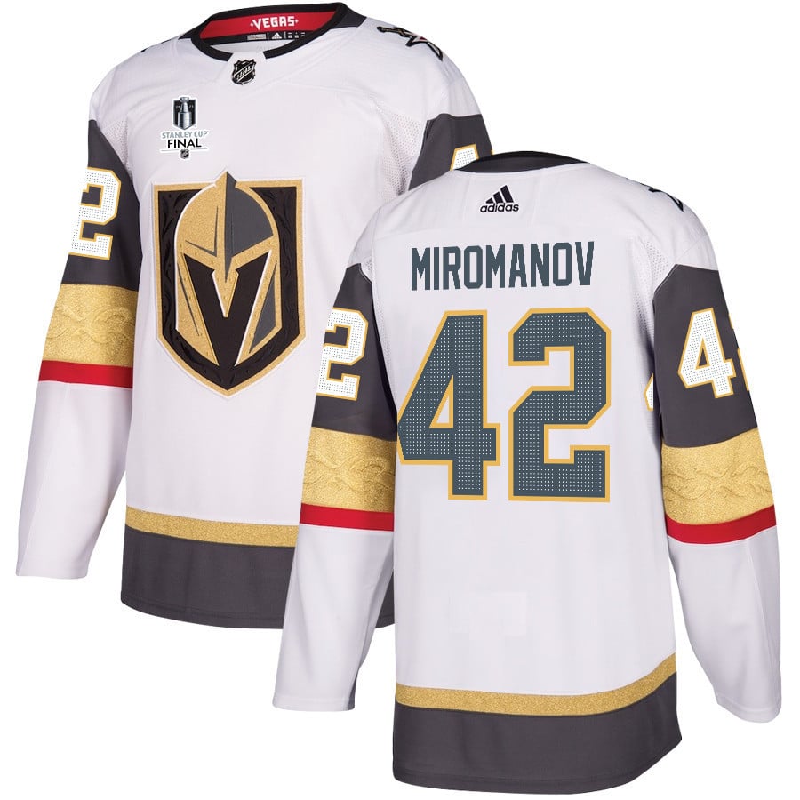 Daniil Miromanov 42 Vegas Golden Knights Stanley Cup 2023 Final Patch Away Breakaway Men Hockey Jersey - White - JS483 