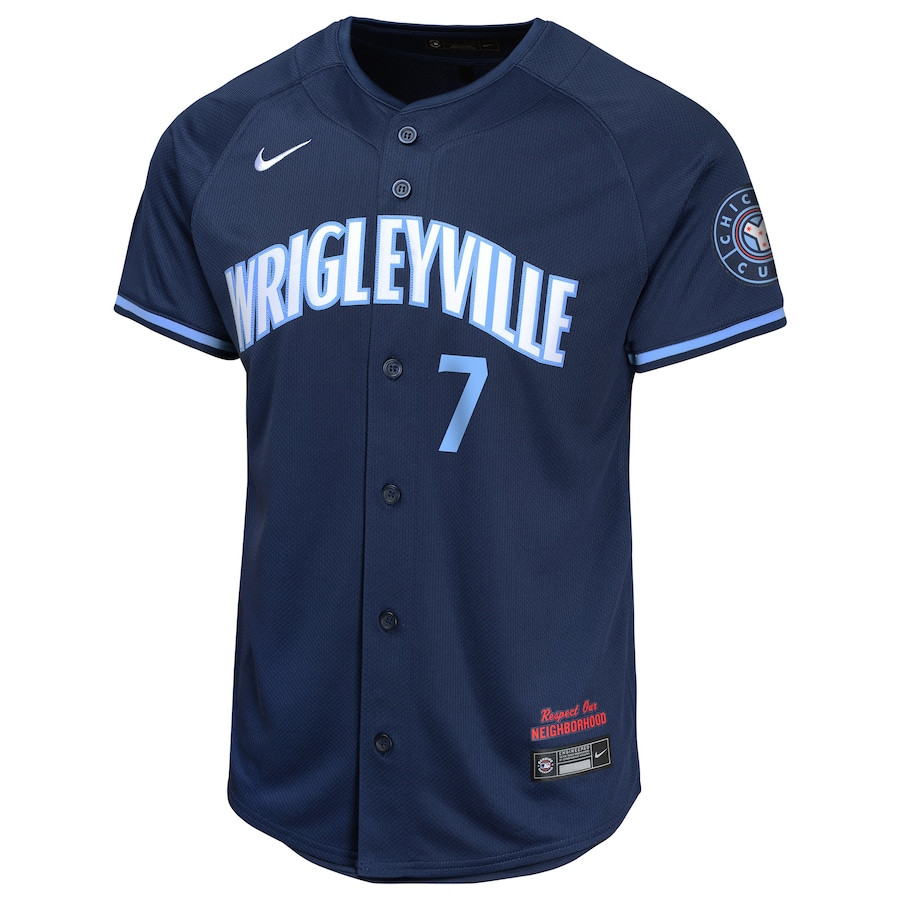 Alternative view of Dansby Swanson 7 Chicago Cubs City Connect Limited YOUTH Baseball Jersey - Navy