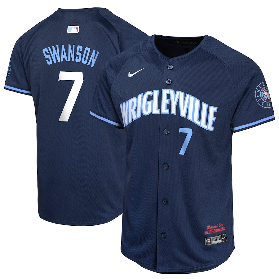 Dansby Swanson 7 Chicago Cubs City Connect Limited YOUTH Baseball Jersey - Navy