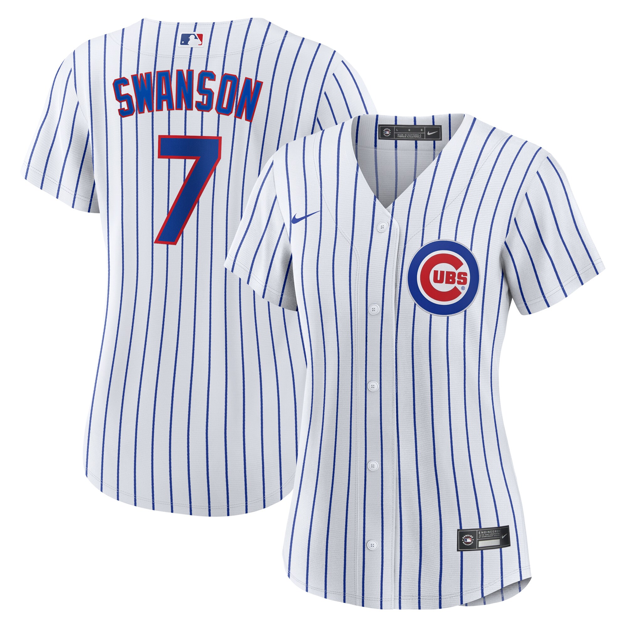 Alternative view of Dansby Swanson Chicago Cubs Women’s Home Replica Player Baseball Jersey – White/royal