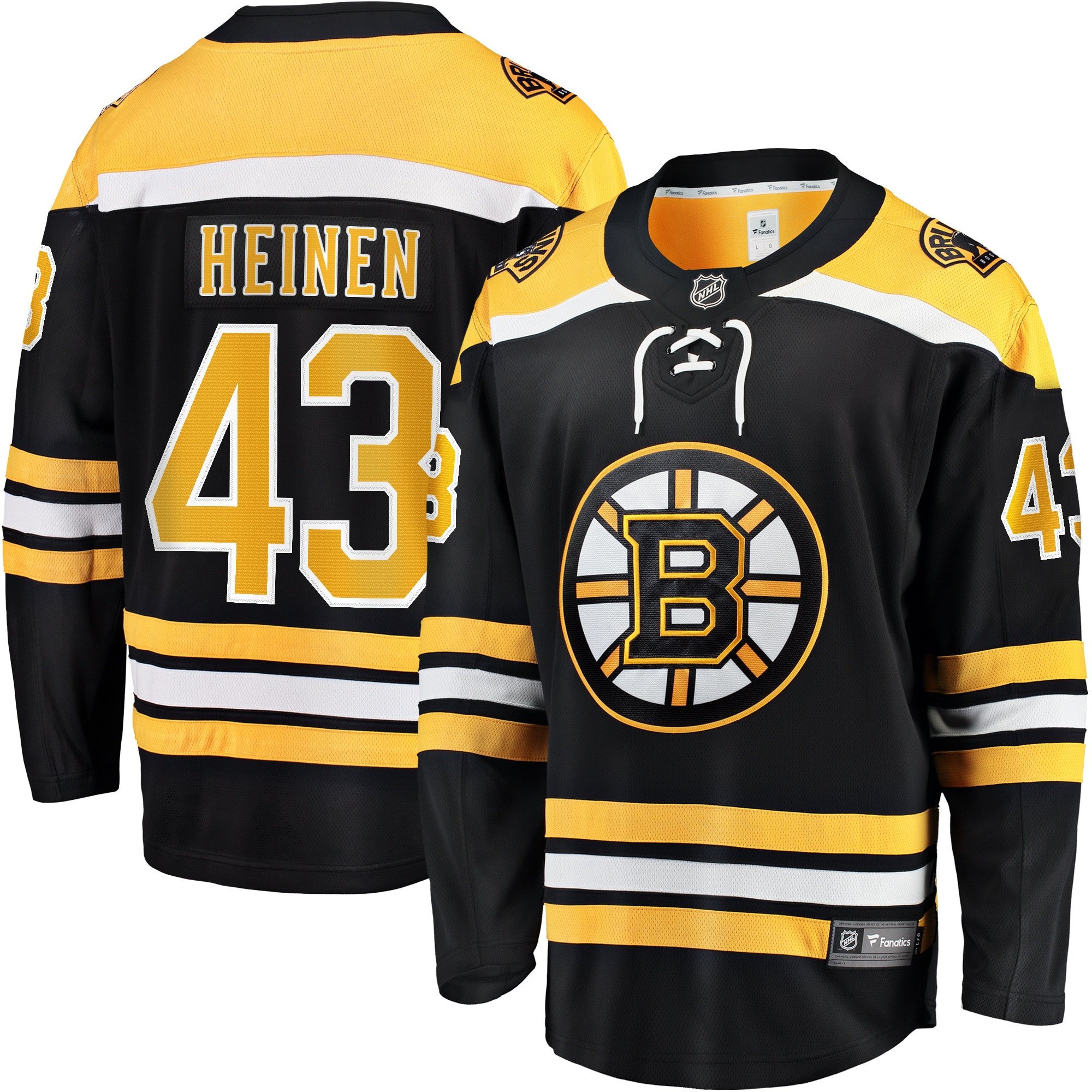 Danton Heinen 43 Boston Bruins Home Breakaway Hockey Jersey - Men, Black - JS211 