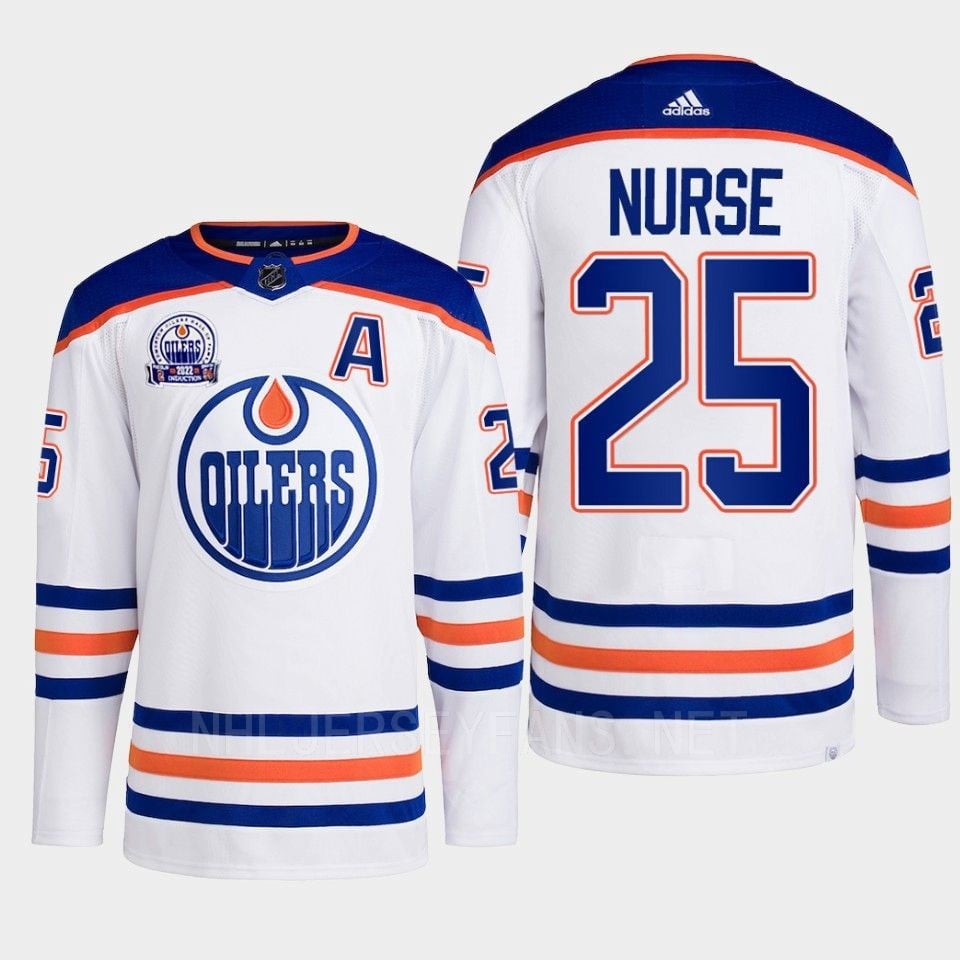 Darnell Nurse 25 Edmonton Oilers White Hockey Jersey 2022 Lee Ryan Hall Of Fame Patch Away - JS227 