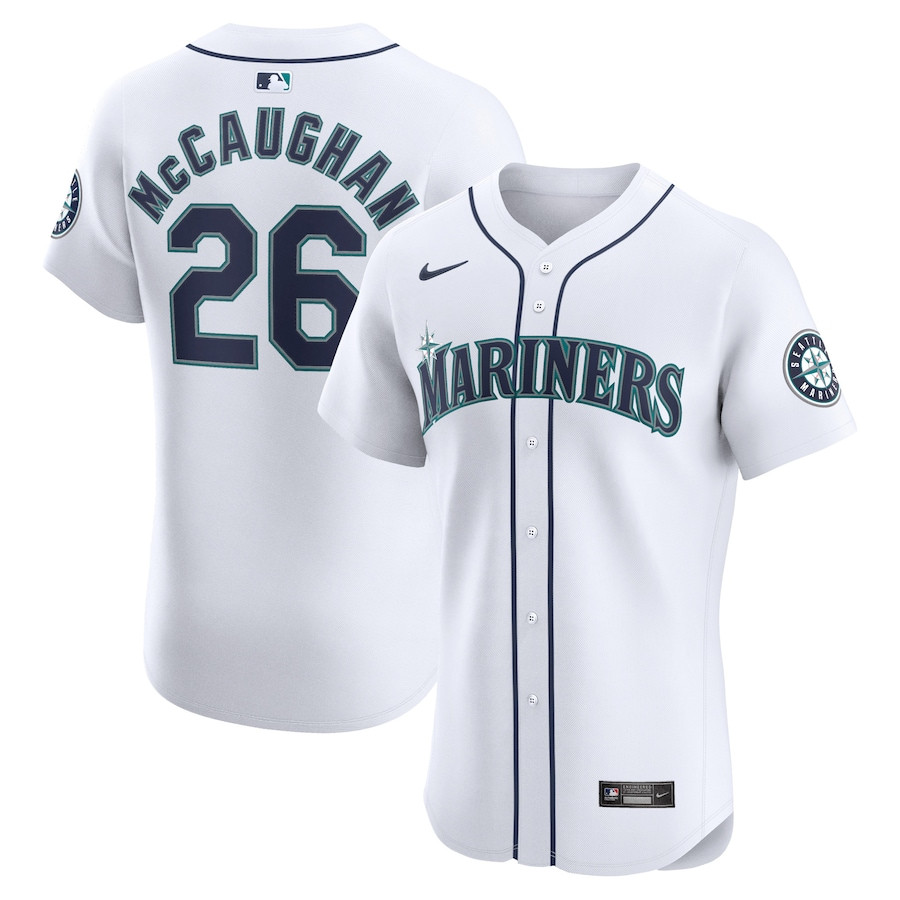 Darren McCaughan 26 Seattle Mariners Home Elite Player Men Baseball Jersey - White 