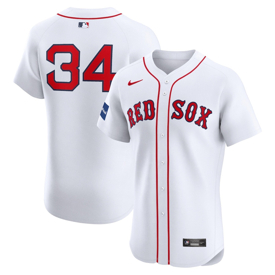 David Ortiz 34 Boston Red Sox Home Elite Sponsor Patch Player Men Jersey - White
