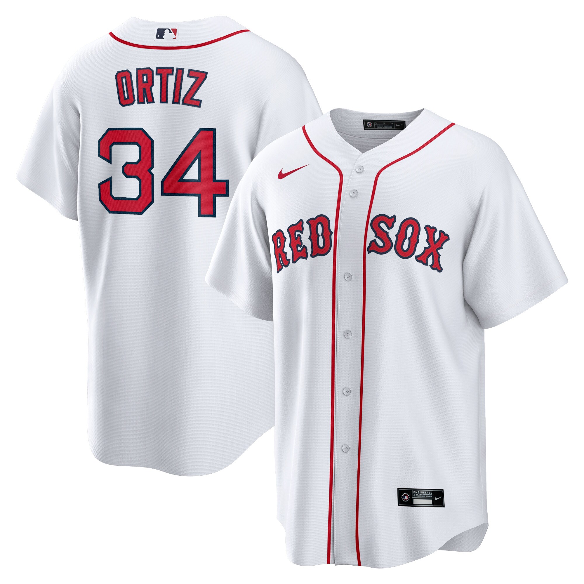 Alternative view of David Ortiz Boston Red Sox Home Replica Player Jersey – White